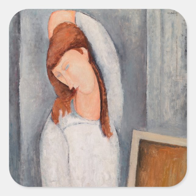Amedeo Modigliani - Portrait Jeanne Hebuterne #1 Quadratischer Aufkleber (Vorderseite)
