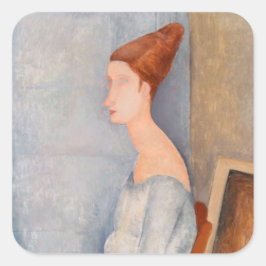 Amedeo Modigliani - Portrait Jeanne Hebuterne #3 Quadratischer Aufkleber