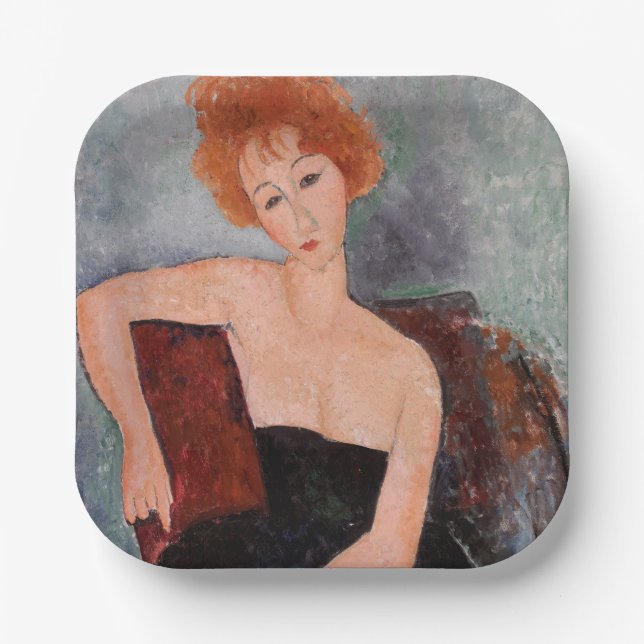 Amedeo Modigliani - Rothaarige Girl Abend Dress Pappteller (Vorderseite)