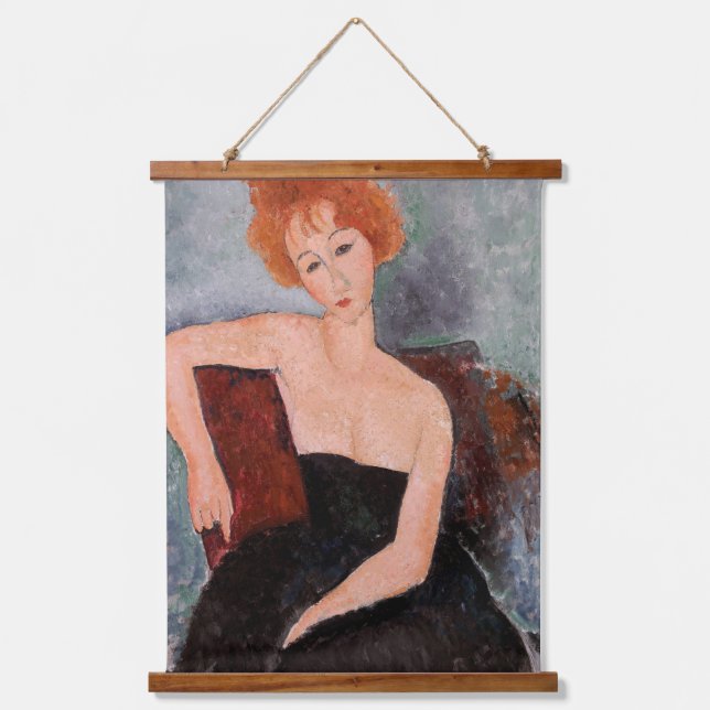 Amedeo Modigliani - Rothaarige Girl Abend Dress Wandteppich Mit Holzrahmen (Vorderseite)