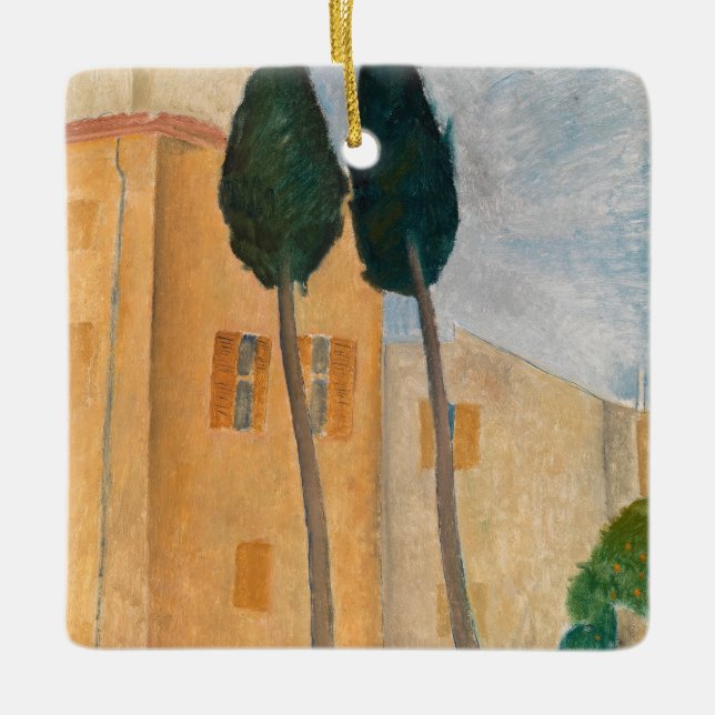 Amedeo Modigliani - Zypressen und Häuser in Cagnes Keramikornament (Vorderseite)