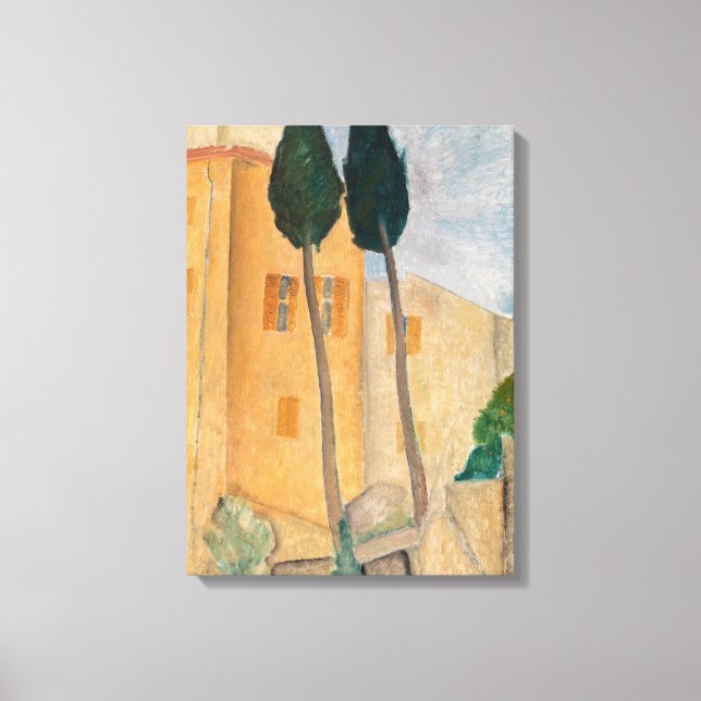 Amedeo Modigliani - Zypressen und Häuser in Cagnes Leinwanddruck (Vorderseite)