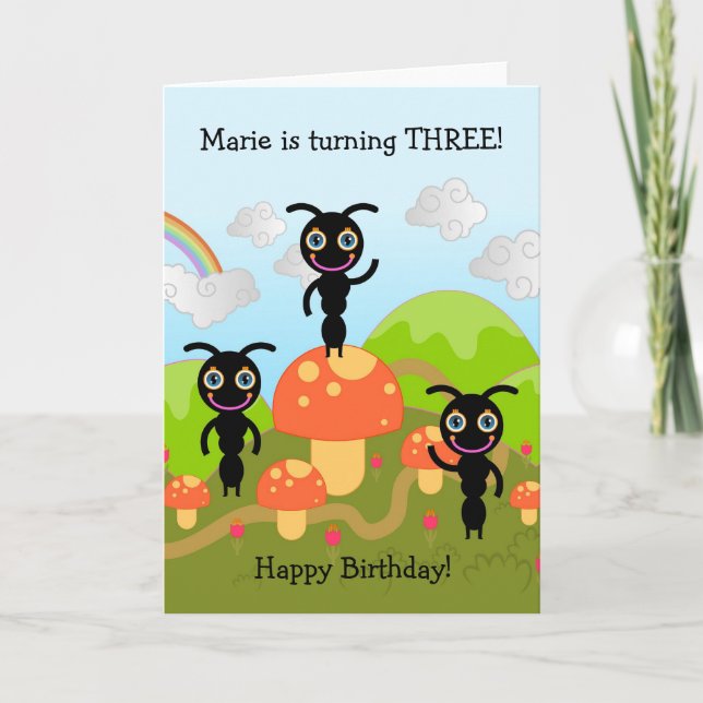 Ameisen schwingen glücklich zum Geburtstag Karte (Vorderseite)