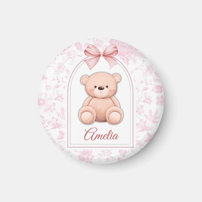 Amelia | Benutzerdefiniertes rosa Teddy-Bär-Kinder Magnet (Vorne)