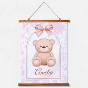 Amelia Benutzerdefiniertes rosa Teddy-Bär-Kinder Wandteppich Mit Holzrahmen