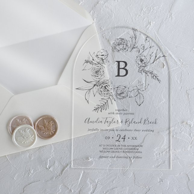 AMELIA Boho Arch Botanische Monogram Floral Weddin Acryleinladungen (AMELIA Boho Arch Botanical Monogram Floral Wedding Acrylic Invitations)