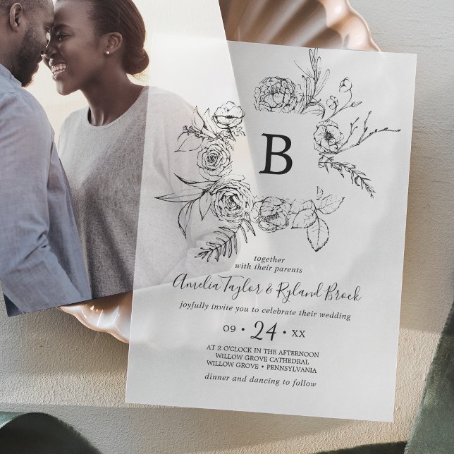 AMELIA Boho Botanische Monogram Floral Wedding (AMELIA Boho Botanical Monogram Floral Wedding Vellum Invitations)