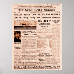 Amelia Earhart Vermisst Vollzeitzeitung 1937 Poster