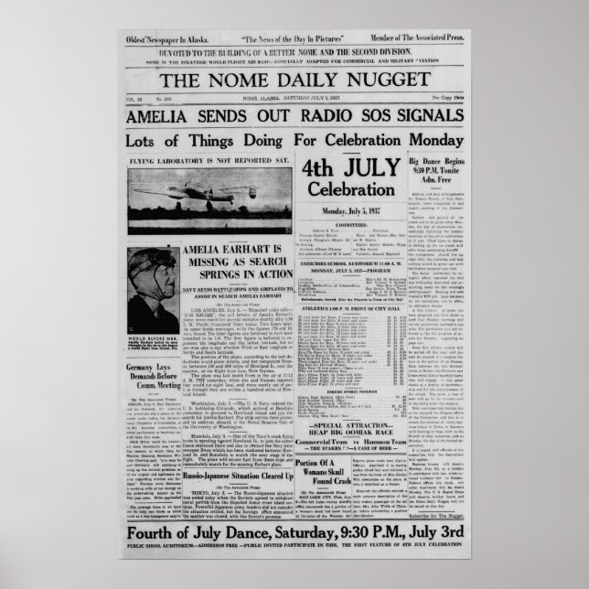 Amelia Earhart verschickt Radio Sos 3. Juli 1937 Poster (Vorne)