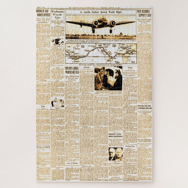 Amelia Earhart Vintage Zeitungsgeschichte Sepia (Vertikal)