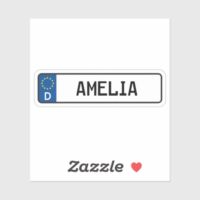 Amelia German Car License Plate Aufkleber (Blatt)