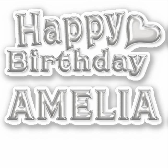 Amelia Happy Birthday silver Aufkleber Sticker (Vorderseite)