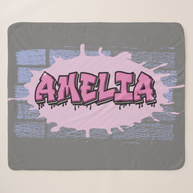AMELIA Ihr Name Girls Pink Graffiti Hip Hop Sherpadecke (Vorderseite (Horizontal))