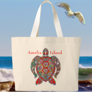 Amelia Island Florida Farbenfrohe Meeresschildkröt Jumbo Stoffbeutel