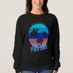 Amelia Island Florida Retro Palmen Strand Sommer Sweatshirt