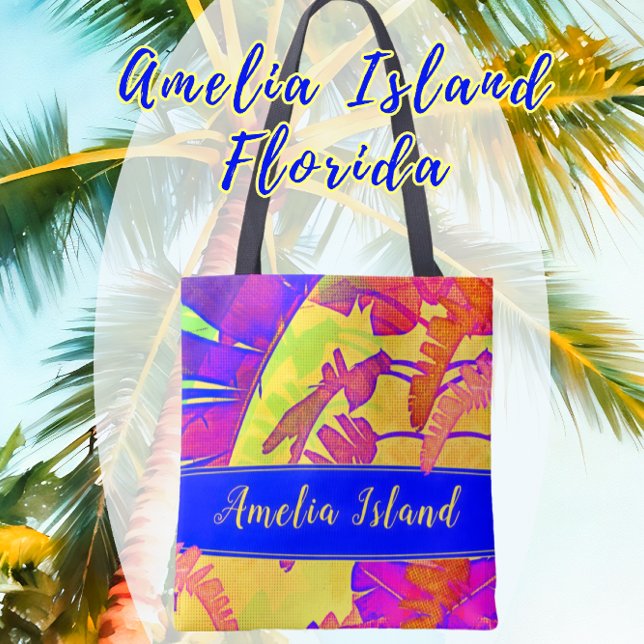Amelia Island Florida Tropical Beach Vacation Tasche (Pretty Amelia Island bag. Easily change the text if you wish to personalize. Great souvenir!)