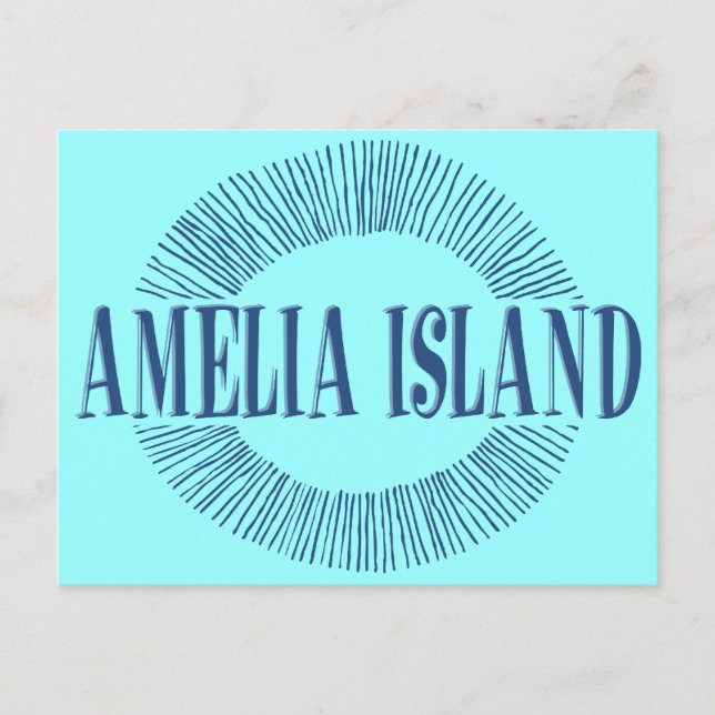 Amelia Island in blau mit Sonnendesign Postkarte (Vorderseite)