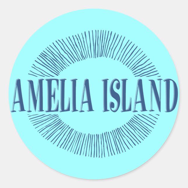 Amelia Island in blau mit Sonnendesign Runder Aufkleber (Vorderseite)