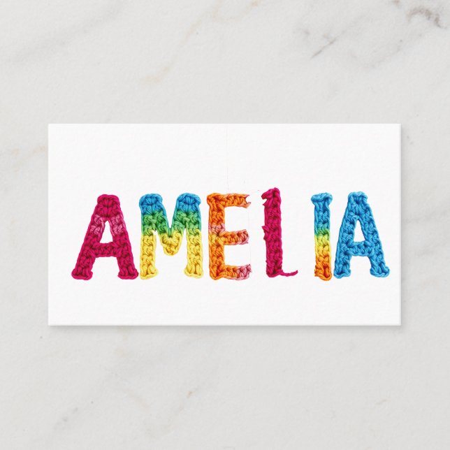 Amelia Name in lebendigem Häkelmuster Visitenkarte (Vorderseite)