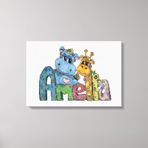 Amelia Nom de la toile Art Giraffe Hippo Décor de 
