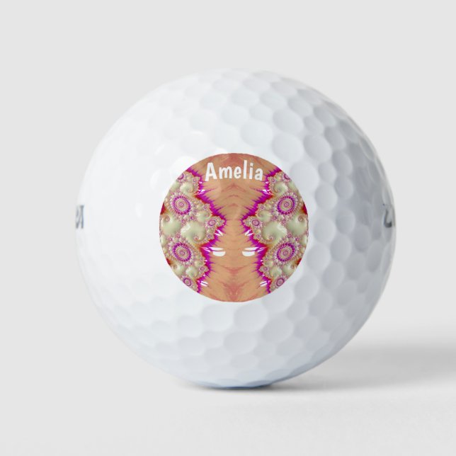 AMELIA ~ Rosa Creme Fraktal Design ~ Golfball (Vorderseite)