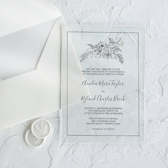 AMELIA Traditionelle Blumenzwiese Moderne Vintage  Acryleinladungen (AMELIA Traditional Floral Modern Vintage Wedding Acrylic Invitations)