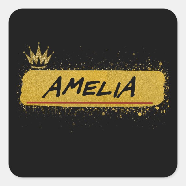 Amelia Vorname Gold Glitzern Queen Quadratischer Aufkleber (Vorderseite)