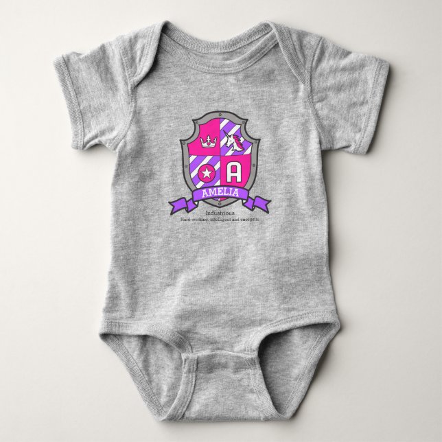 Amelianamensbedeutungs-Einhorn-Prinzessinbuchstabe Baby Strampler (Vorderseite)