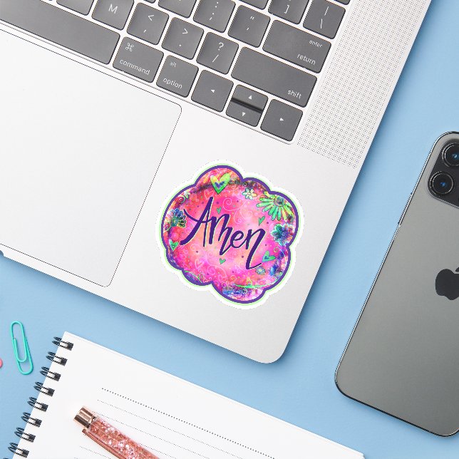 Amen Fun Pink Inspirivity Religious Sticker (Laptop mit iPhone)