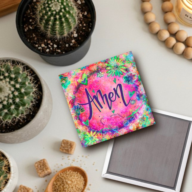 Amen Pink Floral Hearts Hübsch Whimsical Trendy Magnet (Von Creator hochgeladen)