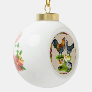Ameraucana-Familie gerahmt Keramik Kugel-Ornament