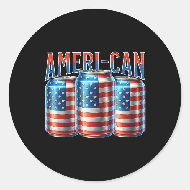Ameri-can Lustige Bierdose Flagge Patriotisch 4. J Runder Aufkleber (Vorderseite)