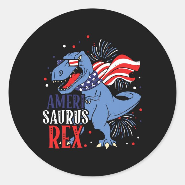 Ameri Saurus Rex 4. Juli Dinosaurier Unabhängigkei Runder Aufkleber (Vorderseite)