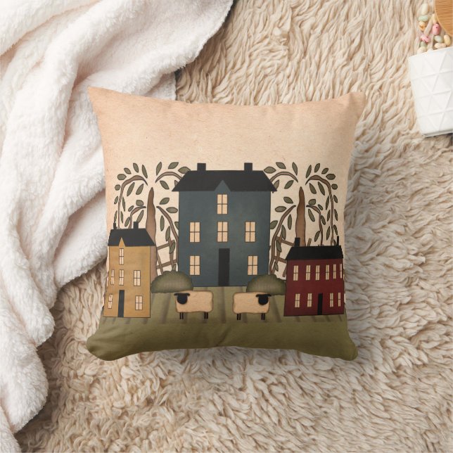 Ameriana Folk Art Houses Pillow Kissen (Decke)