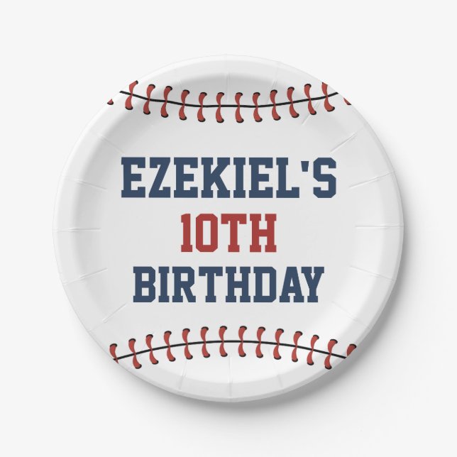 Ameriana Navy Blue & Red Baseball Geburtstag Pappteller (Vorderseite)