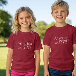 America 250 Birthday est 1776 Typography Red Girls T-Shirt