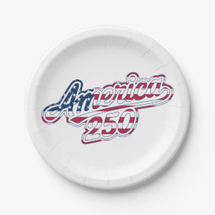 America 250 Flaggen-Schriftzug Semiquincentennial- Pappteller