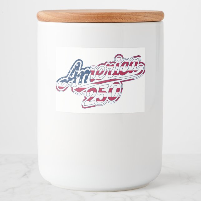 America 250 Flaggen-Script Semiquincentennial-Desi Lebensmitteletikett (Vorderseite)