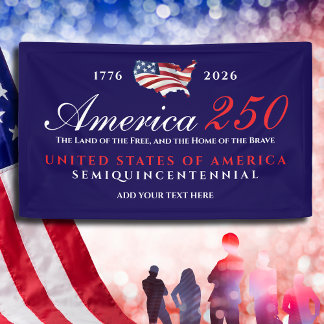 America 250 Land of Free Home Brave Patriotic Blue Banner