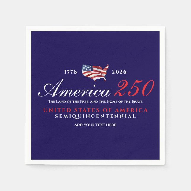 America 250 Land of Free Home Brave Patriotic Blue Serviette (Vorderseite)