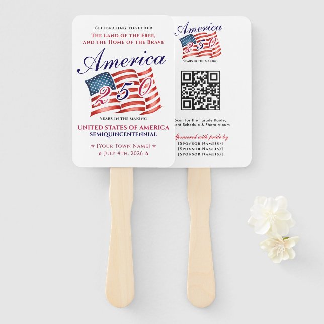 America 250 Patriotic Semiquincentennial Keepsake Fächer (Vorne und Hinten)