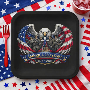 America 250 Patriotischer Adler und Militär-Tribut Pappteller