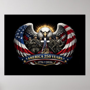 America 250 Patriotischer Adler und Militär-Tribut Poster