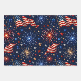 America 250 Patriotisches Feuerwerk-Flaggenmuster Geschenkpapier Set