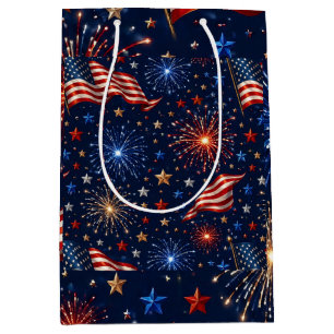 America 250 Patriotisches Feuerwerk-Flaggenmuster Mittlere Geschenktüte
