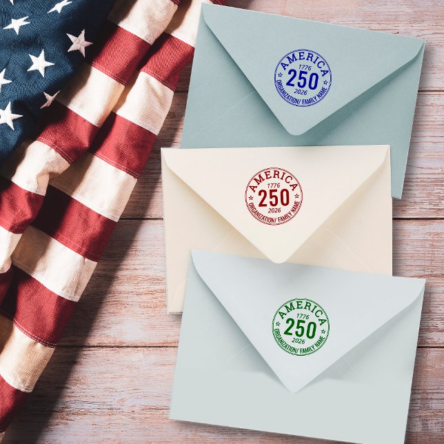 America 250 Round Family Organisation Business Gummistempel (America 250 Milestone Anniversary Family Organization Business Round Stamp Political Campaign )