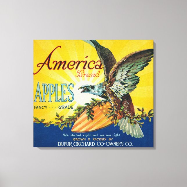 America Apple Crate LabelDufur, OR Leinwanddruck (Vorderseite)