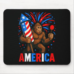 America Bigfoot Usa Firework Patriotic Sasquatch 4 Mousepad