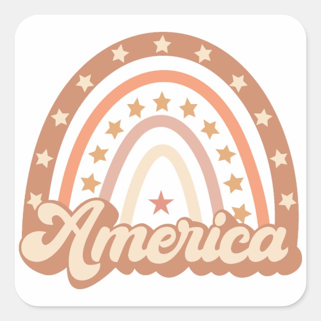 America Boho Rainbow 4. Juli Quadratischer Aufkleber (Vorderseite)