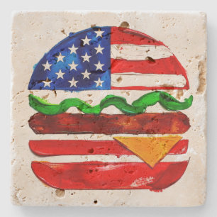 America Burger (Weiße Malerei Nr. 1) Steinuntersetzer